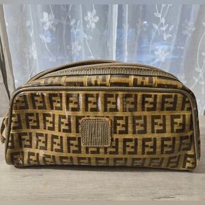 Vintage Fendi Zucca Brown and Tan Monogram Cosmetic Bag